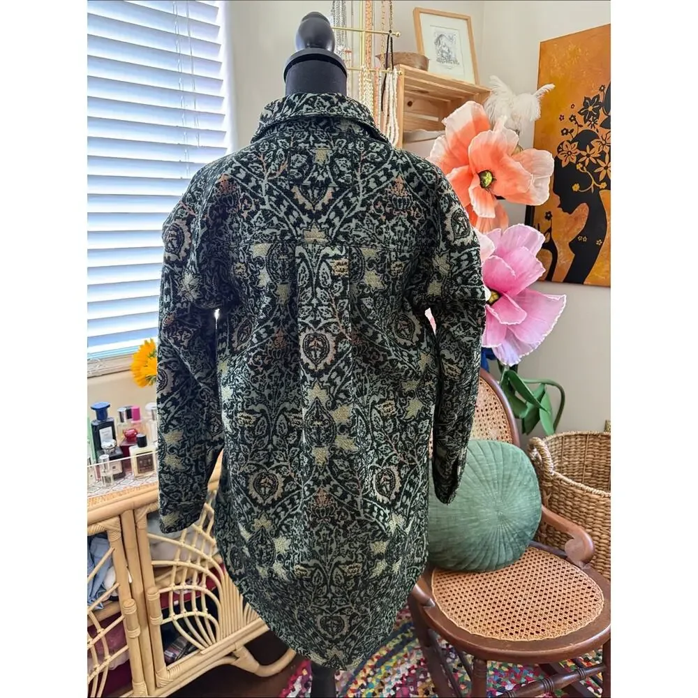 Free People We The Free Tapestry Fog Jacquard Snap Up Boho Hippie Shacket